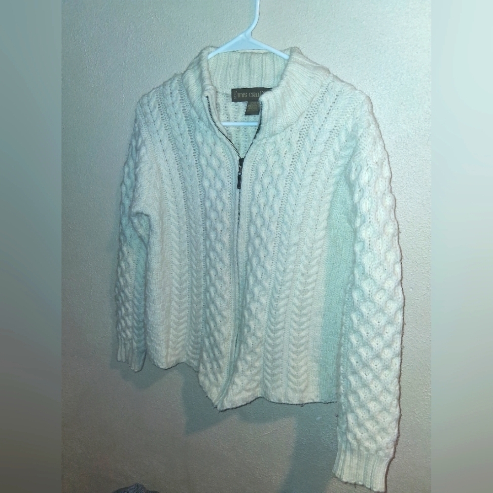Vintage Made in Ireland Inis Crafts 100% Merino Wool Zip Cardigan Sweater M